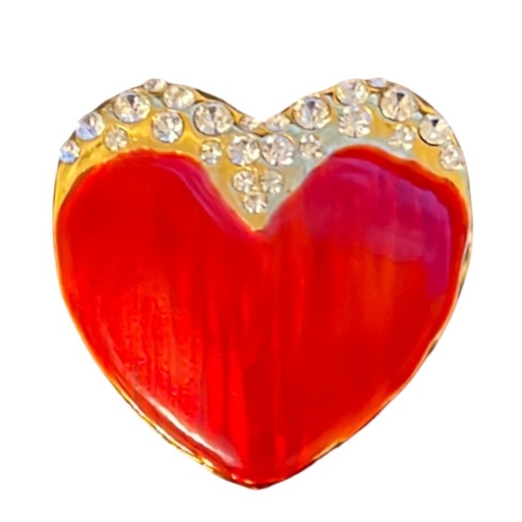 Vintage Y2K Gold Plated Red Enamel Crystal Rhinestone Queen Of Heart Brooch - Picture 1 of 5